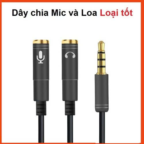 Dây chuyển đổi 3.5mm đực sang hai đầu 3.5mm cái (1 đầu hỗ trợ Mic, 1 đầu hỗ trợ tai nghe) - Hàng chính hãng PHỤ KIỆN ÂM THANH