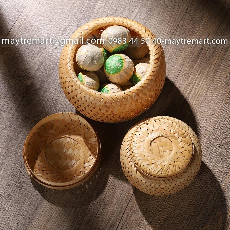 Hộp tre tròn 2 lớp - để kim chỉ, dây cột tóc, thỏi son, đựng quà tặng.