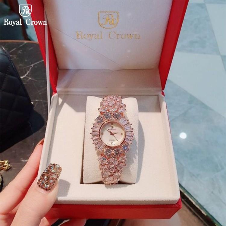 Đồng Hồ Nữ Chính Hãng Royal Crown 5396 Dây Kim Loại Đính Đá Chống Nước Chống Xước
