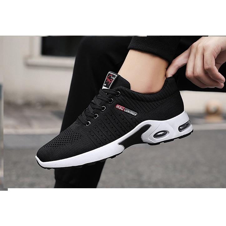 Giày Thể Thao Nam Đen - Ghi Giày sneaker HHT S052 Đế Cao Thoáng Khí