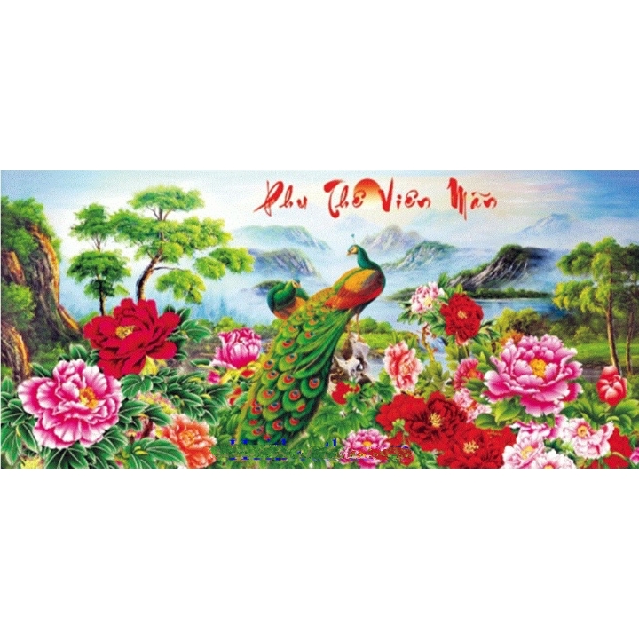 Tranh đính đá Phu thê viên mãn 1115x55cm - chưa đính