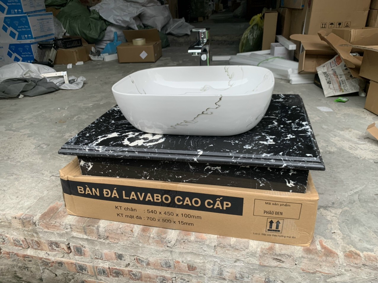 CHẬU LAVABO ĐẶT BÀN HÌNH CHỮ NHẬT VÂN ĐÁ TỰ NHIÊN CAO CẤP2