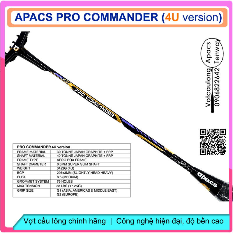 Vợt cầu lông Apacs Pro Commander 4U – Vợt thân đũa chống cản gió, chuyên công cao cấp