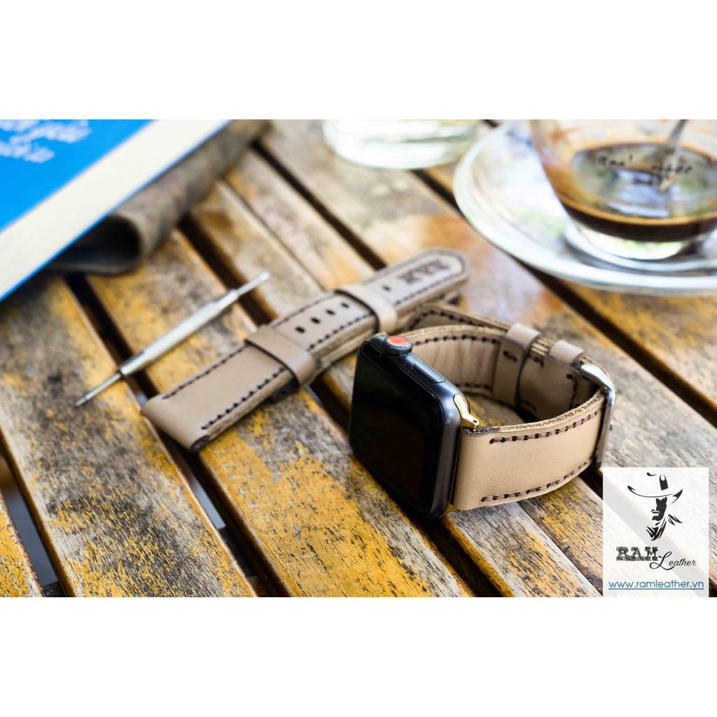 DÂY ĐỒNG HỒ DA BÒ THẬT MÀU TRÀ SỮA RAM MLIKTEA HÀNG CHÍNH HÃNG