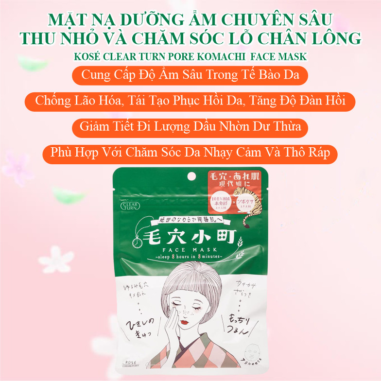 Mặt Nạ Giấy Chống Lão Hóa Tái Tạo Phục Hồi Da Kosé Clear Turn Komachi Smoothing Face Mask (7 Tấm)