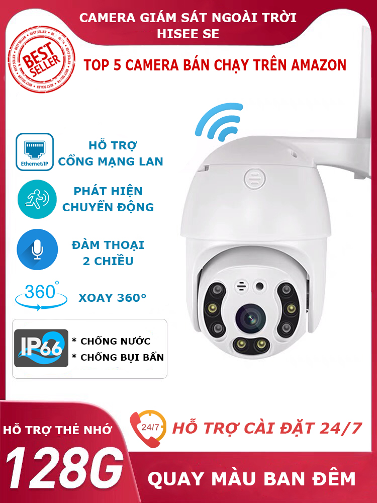 Camera wifi giám sát 2 râu ngoài trời xoay 360 độ điều khiển từ xa, có màu ngày đêm, Kết nối điện thoại , chống nước, chống bụi bẩn - mẫu mới nhất 2022