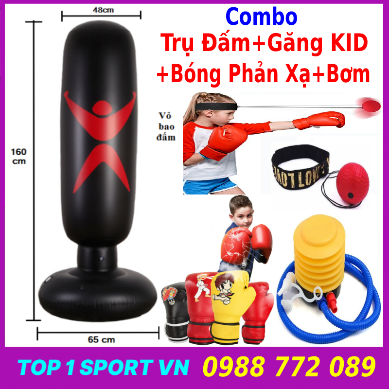 Trụ đấm bốc boxing bơm hơi tự đứng - bao cát đấm bốc boxing tự cân bằng phiên bản 5.0 tặng kèm găng tay boxing mma + bóng phản xạ boxing + bơm hơi + keo + miếng vá dự phòng