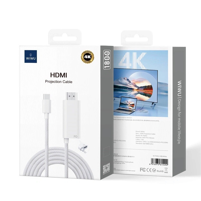 Cáp truyền hình ảnh lên Tivi WiWU HDMI PS001 Type C to HDMI - hàng chính hãng