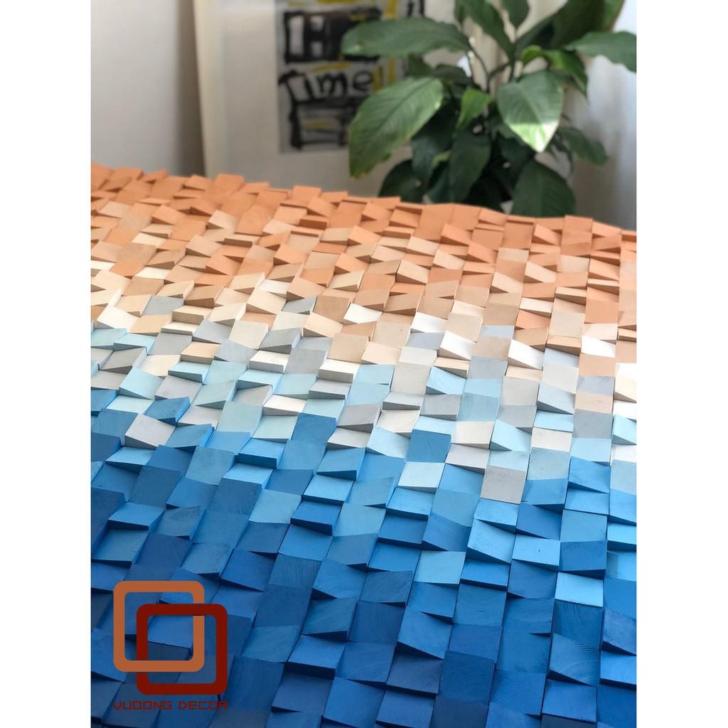 Tranh gỗ trang trí 3D tone XANH LAM (Wood mosaic) - (KÍCH THƯỚC 30x40 và 40X60cm)