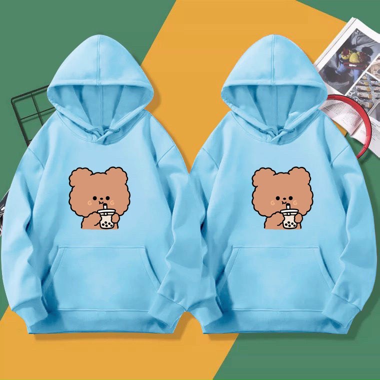 (38-70kg, liên hệ tư vấn size phù hợp) Áo hoodie chất nỉ bông mỏng H89- gấu uống trà sữa trân châu. Áo nỉ có nón. Áo nỉ nam, áo nỉ nữ. Áo khoác nỉ. Áo khoác nỉ tay dài. Áo khoác nỉ nón. hongduyen2188