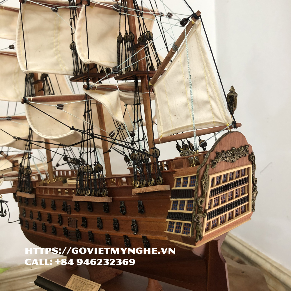 [HMS Victory] Mô hình thuyền gỗ thuyền trang trí tàu chiến cổ HMS Victory - Gỗ căm xe - Thân tàu dài 40cm - Buồm vải bố