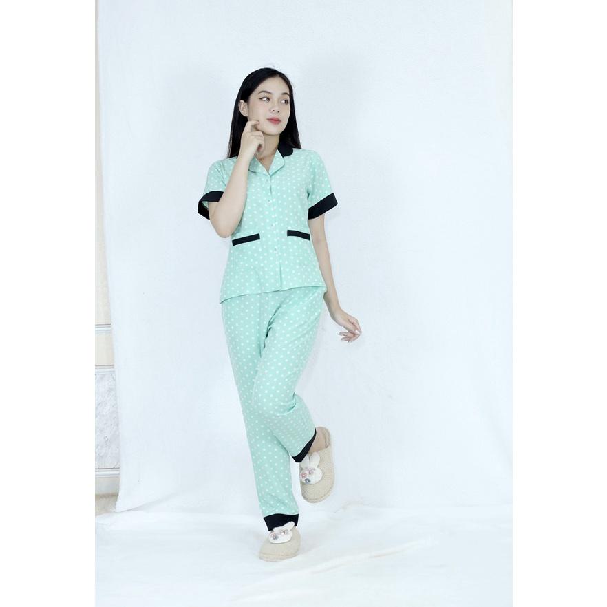 Bộ đồ bộ Pijama CHẤM BI XANH NGỌC PHA CỔ CỰC XINH vải siêu lụa