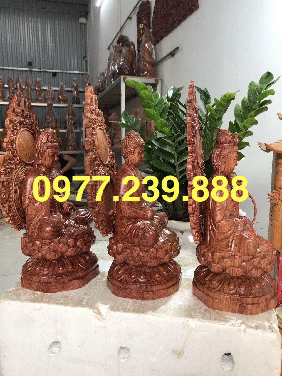 Tượng tam thánh gỗ hương 60cm