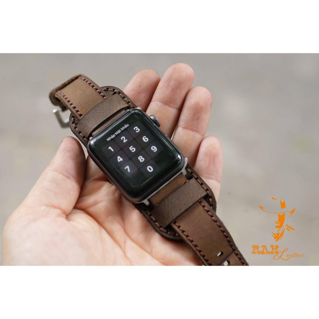 DÂY APPLE WATCH DA BÒ NÂU ĐẤT KÈM BUNDSTRAP B2 CHỐNG MỒ HÔI CHO APPLE WATCH-ĐỦ SIZE APPLE WATCH 38/40 , 42/44