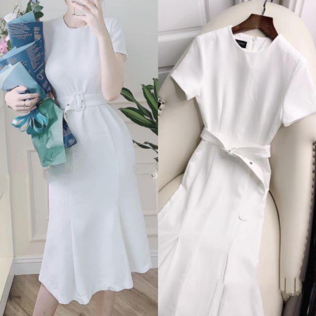 ĐẦM XÒE MIDI TRẮNG KÈM BELT