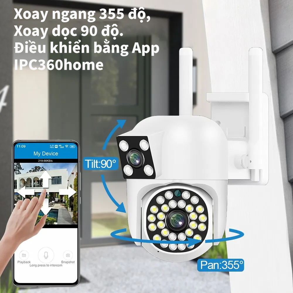 Camera Wifi IPC360 Home PC206, ống kính kép 1080P (FHD), màn hình đôi , chống nước IP66 dùng cho ngoài trời (Hàng nhập khẩu)