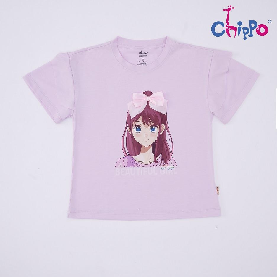 Áo Tshirt đính nơ Chippo chất liệu 100% Cotton áo phông cho bé gái từ 6 đến 10 Tuổi (22-33Kg)