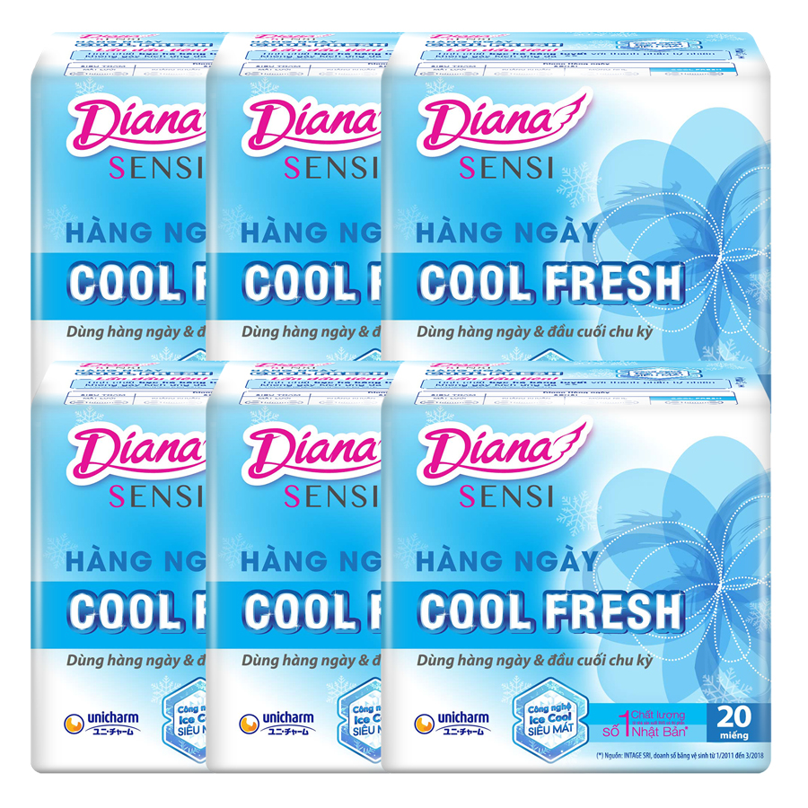 Bộ 6 Gói Băng Vệ Sinh Diana Hàng Ngày Sensi Cool Fresh (20 Miếng/Gói)