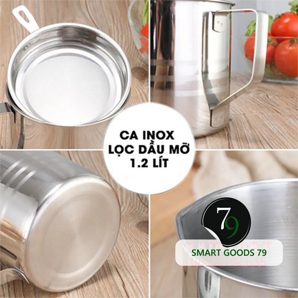 Ca bình đựng lọc dầu ăn dầu mỡ bằng Inox 304 1.2L có lưới lọc cặn cao cấp tiện lợi