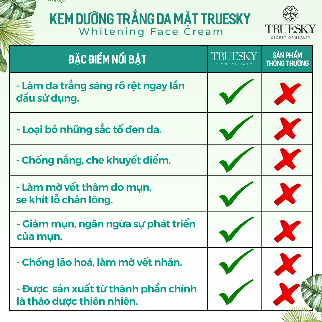 Bộ VIP01 dưỡng trắng da mặt và body Truesky gồm 1 kem dưỡng trắng da mặt 10g &amp; 1 kem dưỡng trắng da toàn thân 100ml