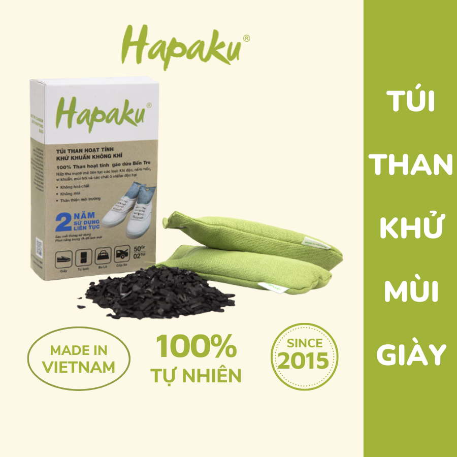 Túi than hoạt tính khử mùi giày - 100% từ gáo dừa Bến Tre - Hapaku