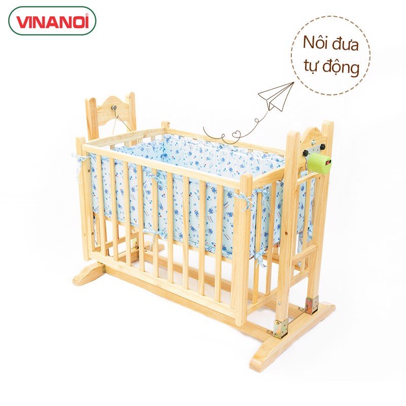 Nôi Em Bé Tự Động VINANOI-VNN301 Gỗ Thông Cao Cấp Vừa Làm Nôi Vừa Làm Võng Màu Tự Nhiên