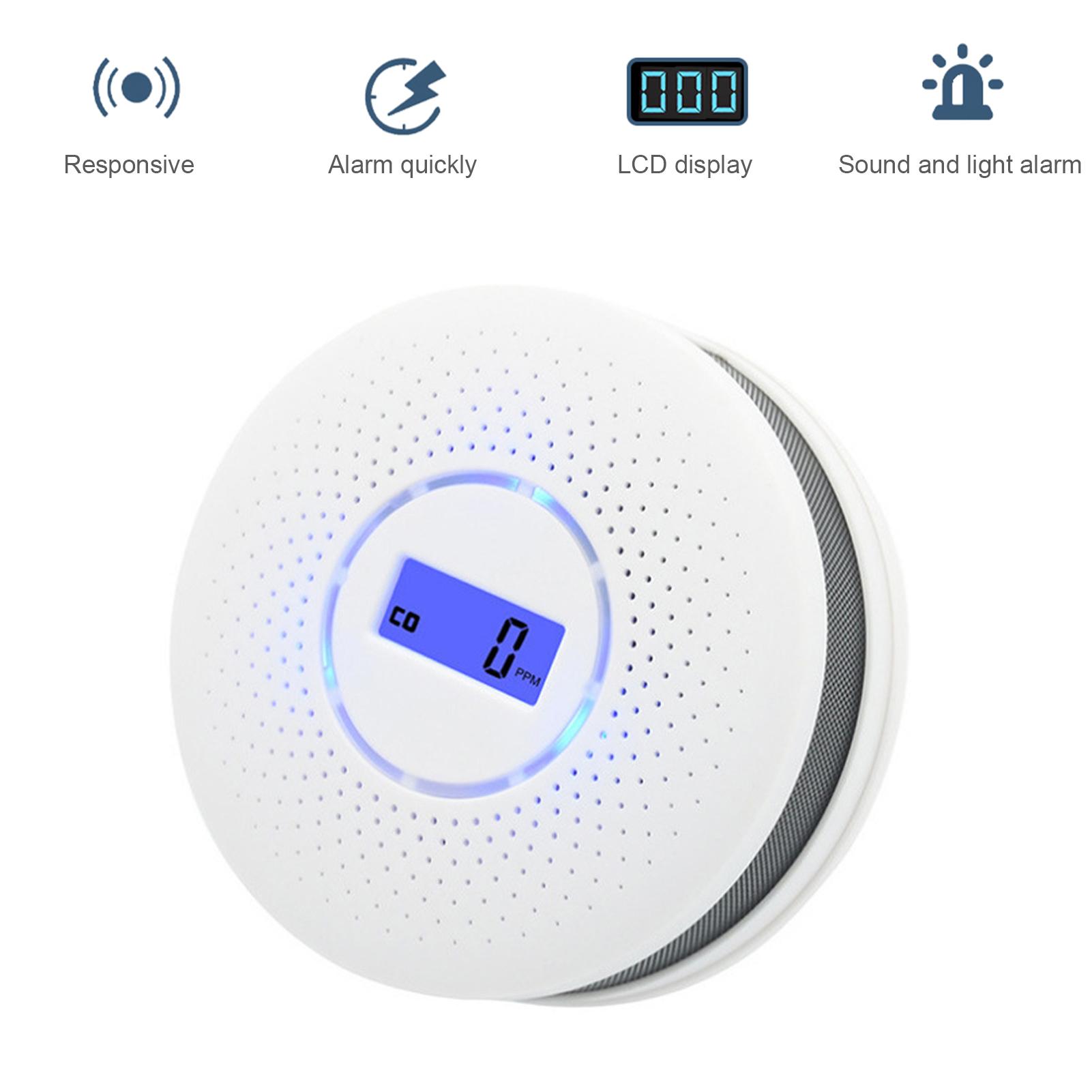 Máy dò khói và khí carbon monoxide chạy bằng pin với màn hình LCD