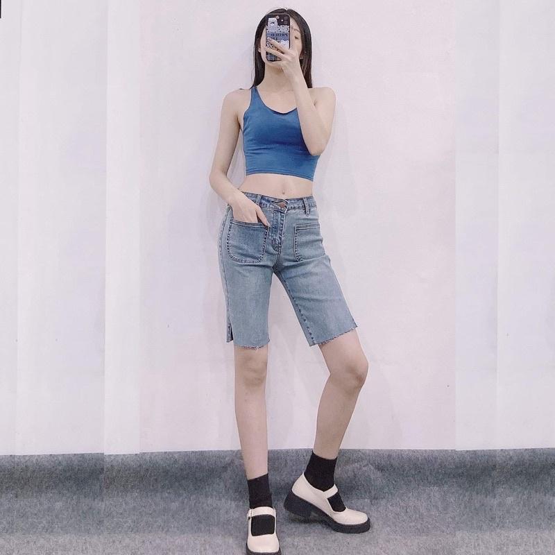 Quần Short Jean Ngố - Quần Jean Lửng Xuất Xịn Phối Túi Kiểu Vintage