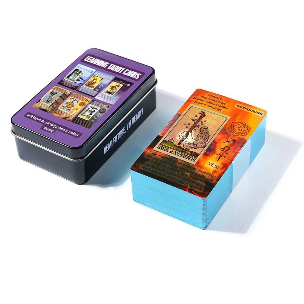 Bộ Bài Learning Tarot Cards, Hộp Sắt, Thẻ Mạ Xanh