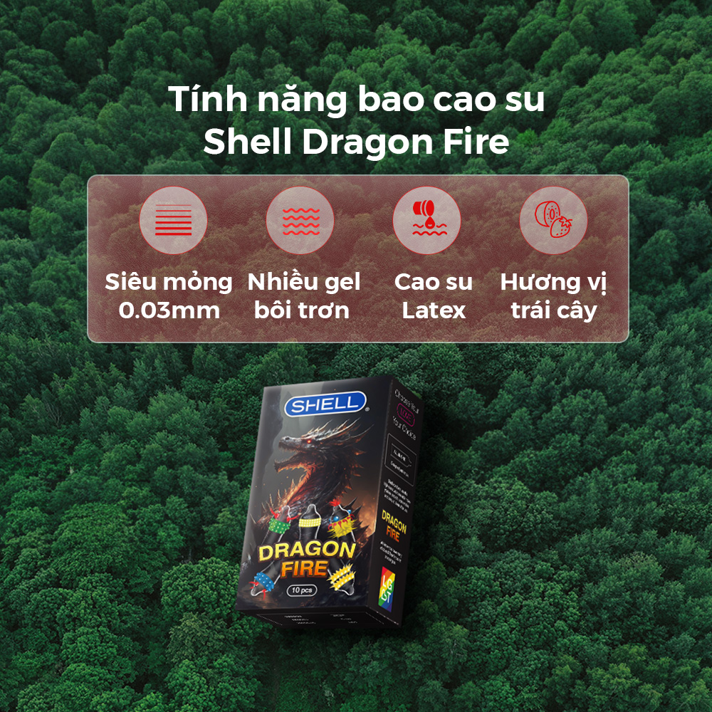 Bao cao su Shell Dragon Fire - Hộp 5 bao gai, bi nổi lớn + 5 bao Shell Performax (Hộp 10 cái)