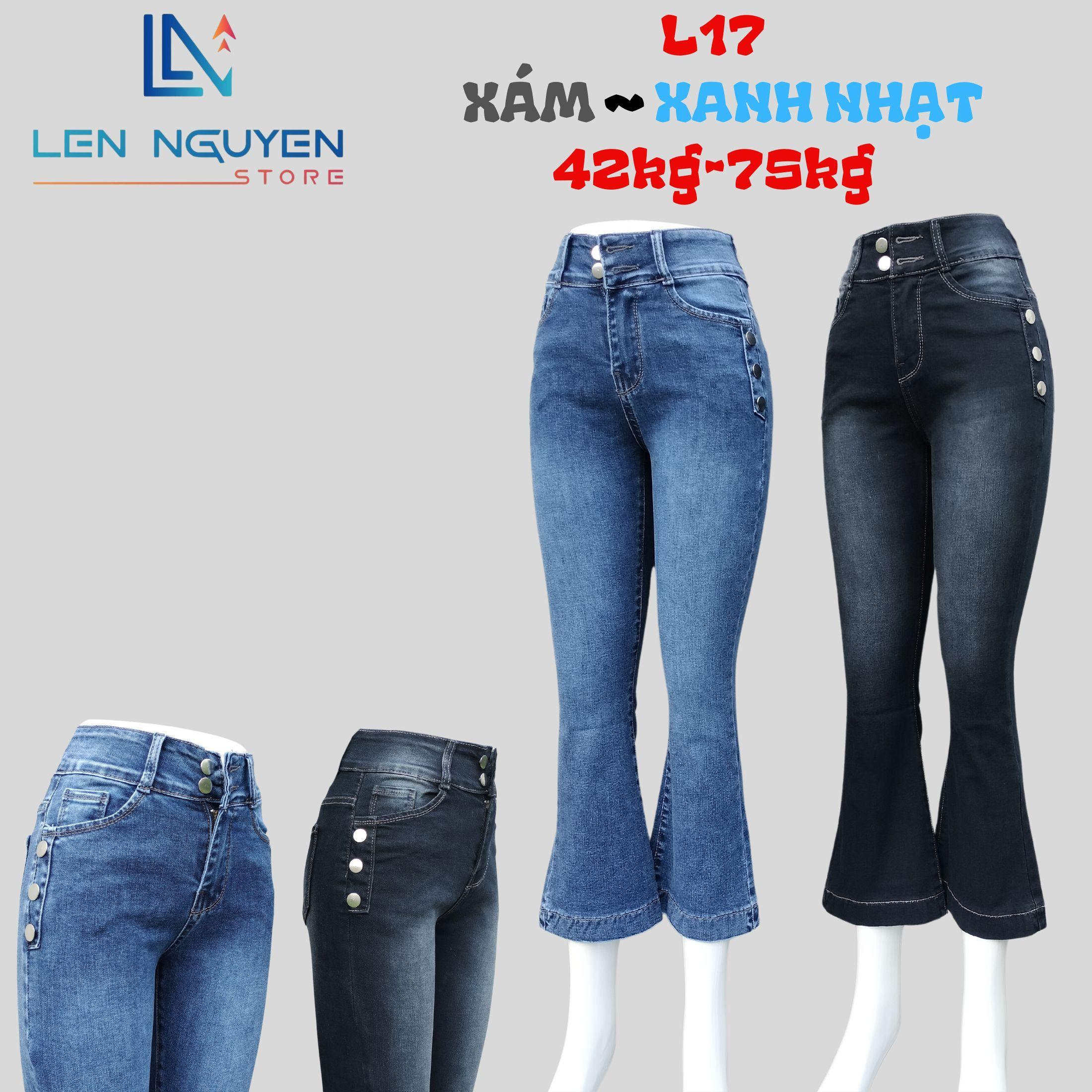 L17_Quần jean nữ, loe, lưng cao, quần bò nữ dáng ôm, quần rin nữ có big size, cho 42kg đến 75kg,LEN  - Xám