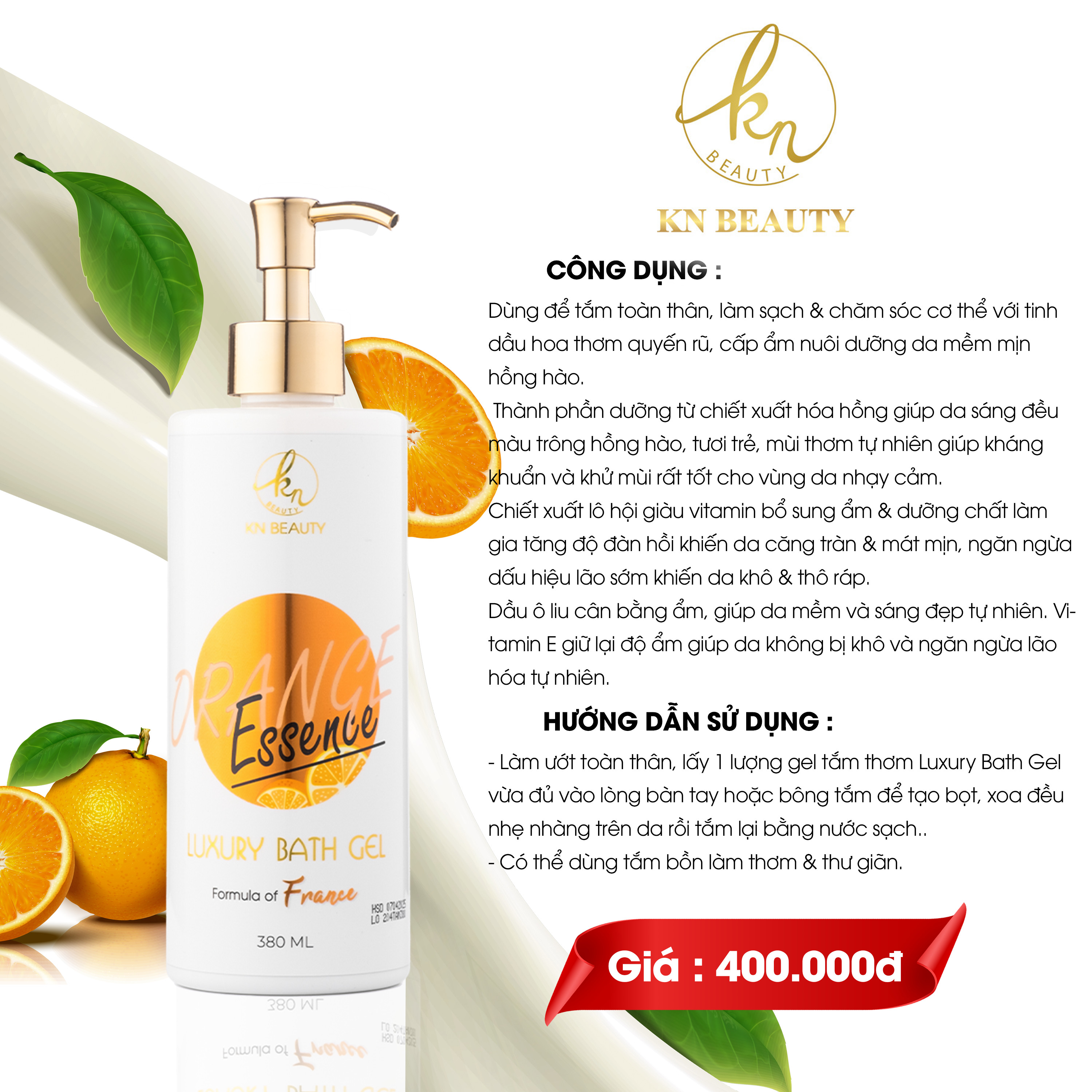 Sữa tắm tinh chất Cam KN Beauty – Luxury Bath Gel ORANGE essence 380ml