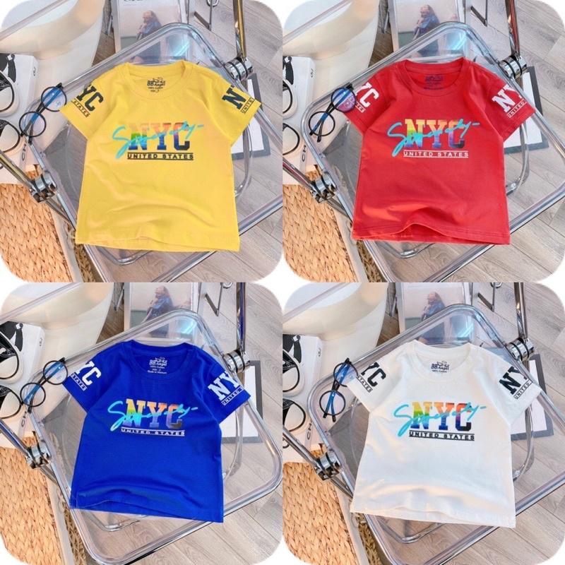 Áo cộc tay cotton bé trai in NYC cao cấp với bốn màu đỏ. trắng. xanh. vàng sz 10-22kg