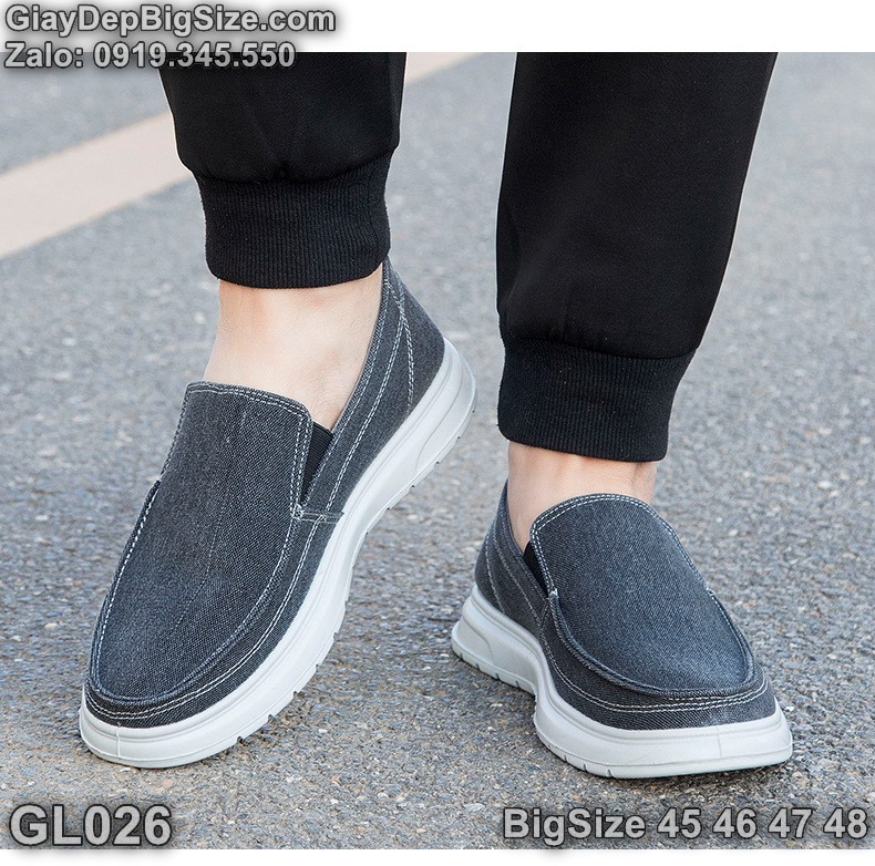 Giày lười vải, giày xỏ cỡ lớn 45 46 47 48 cho nam cao to chân ú bè. Big size canvas slip-on shoes for wide feet - GL226