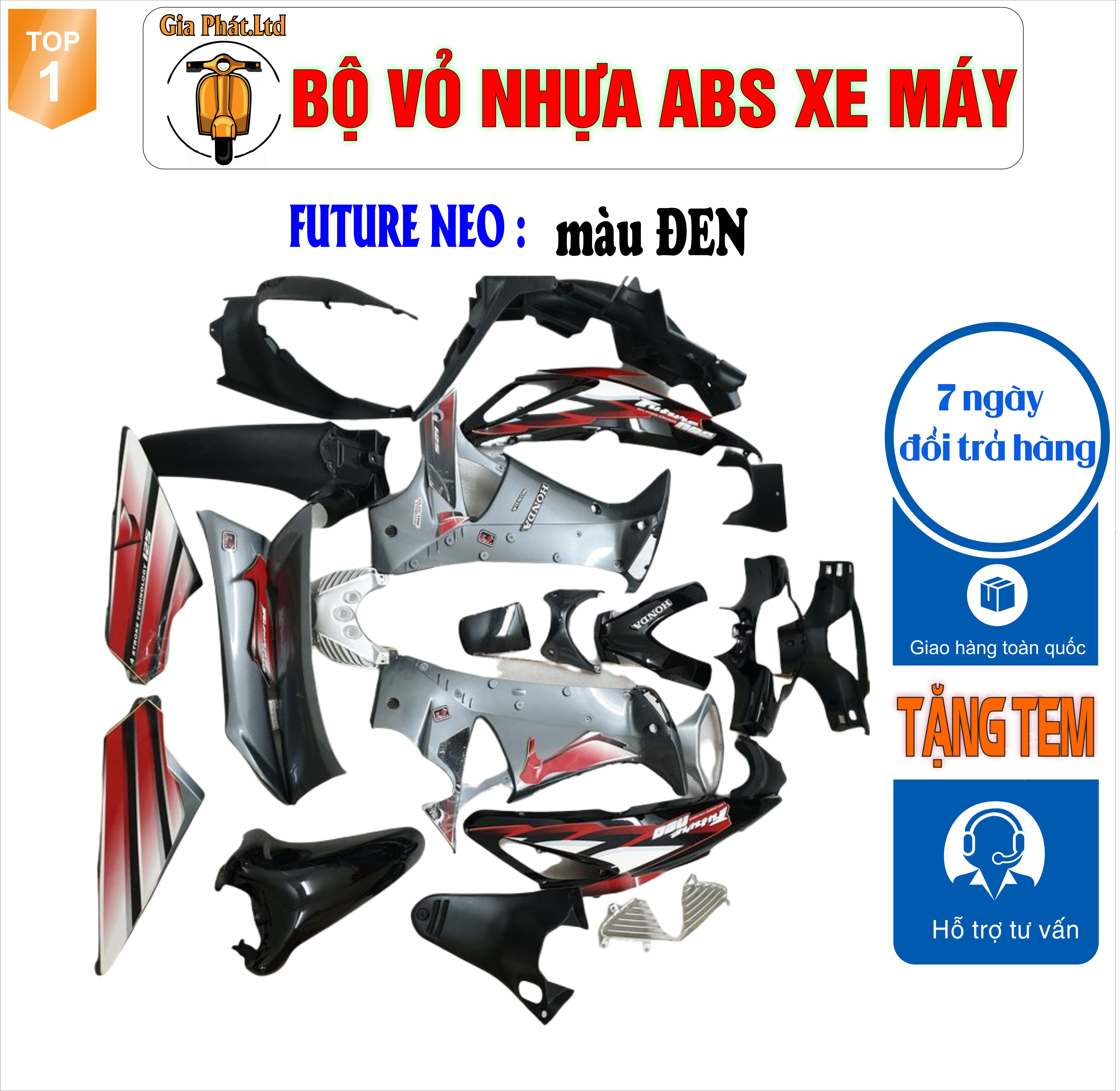 [Tặng tem ]Bộ nhựa dàn áo màu ĐEN gắn xe FUTURE NEO, nhựa ABS nguyên sinh cao cấp-TKB-555 (8041)