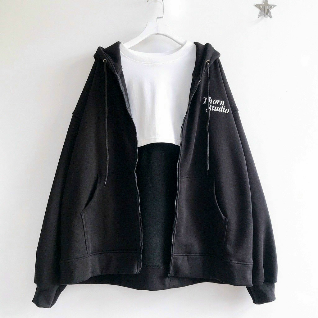 Áo khoác Nỉ Có Nón Mũ chữ Thorn Studio- Hoodie Có Khóa Kéo Zip-Form Rộng Unisex Hàn Quốc Cặp Đôi Nam Nữ - Chống Nắng