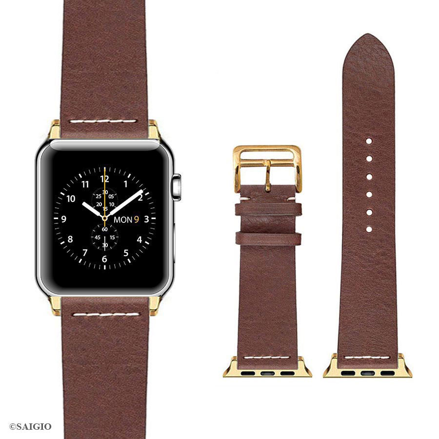 Dây Da Apple Watch 41mm 40mm 38mm, Chất Liệu Da Bò Cao Cấp, Phong Cách Vintage Thread Hoài Cổ, Đơn Giản Và Tinh Tế, Tương Thích Các Phiên Bản Series 9/8/7/6/5/4/3/2/1/SE/SE2 - Hàng Chính Hãng SAIGIO