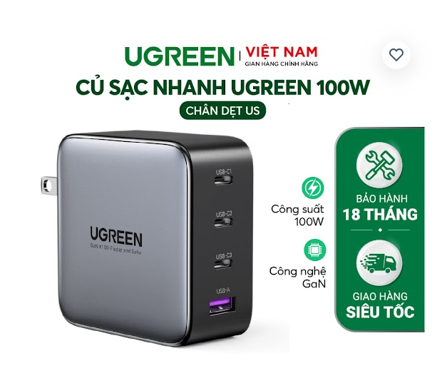 Củ sạc nhanh USB Type C 4 cổng 100W GaN Hỗ trợ QC4+, PD3.0 Ugreen 40737 CD226 - Hàng chính hãng