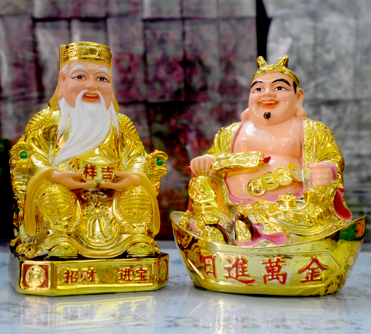 Bộ tượng hai ông Thần Tài-Thổ Địa xi vàng loại đẹp-Ba cỡ