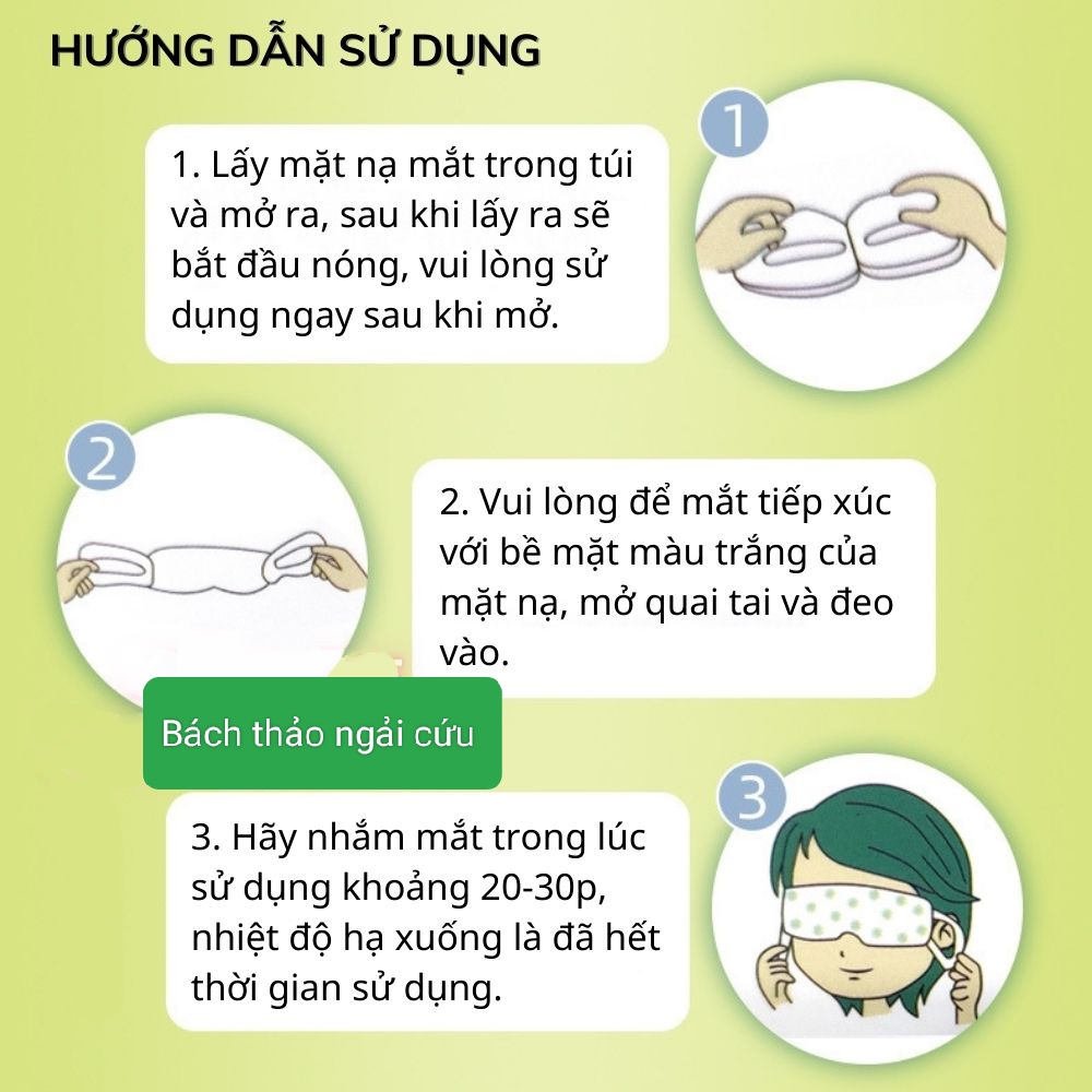 Miếng Chườm mắt nóng ngải cứu túi 1 miếng, ấm   nhiệt, giảm quầng thâm, thư giãn mỏi mắt, sáng mắt