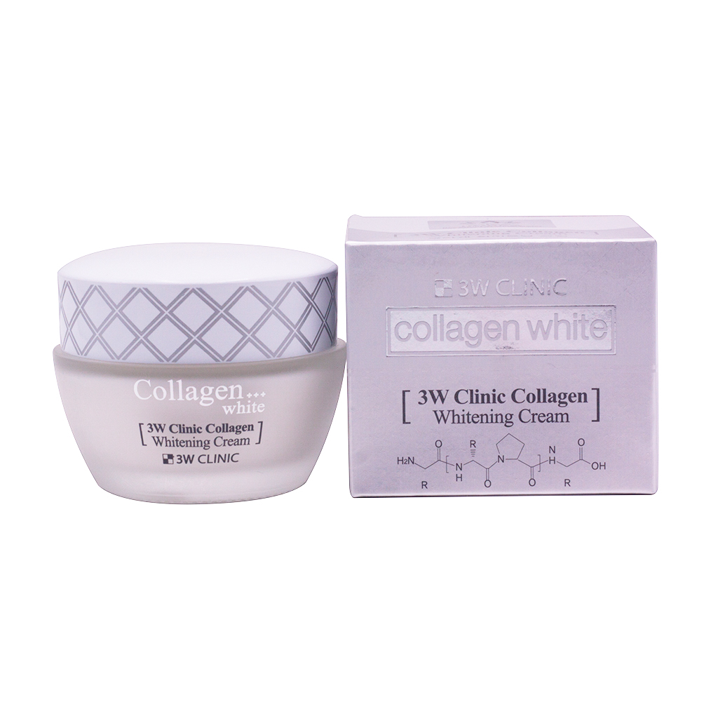 Kem Dưỡng Ẩm Trắng Da Hàn Quốc Cao Cấp Whitening Cream 3W Clinic Collagen (60ml) + Tặng Bông bọt biển massage mặt Hàn Quốc Mira Culous – Hàng Chính hãng