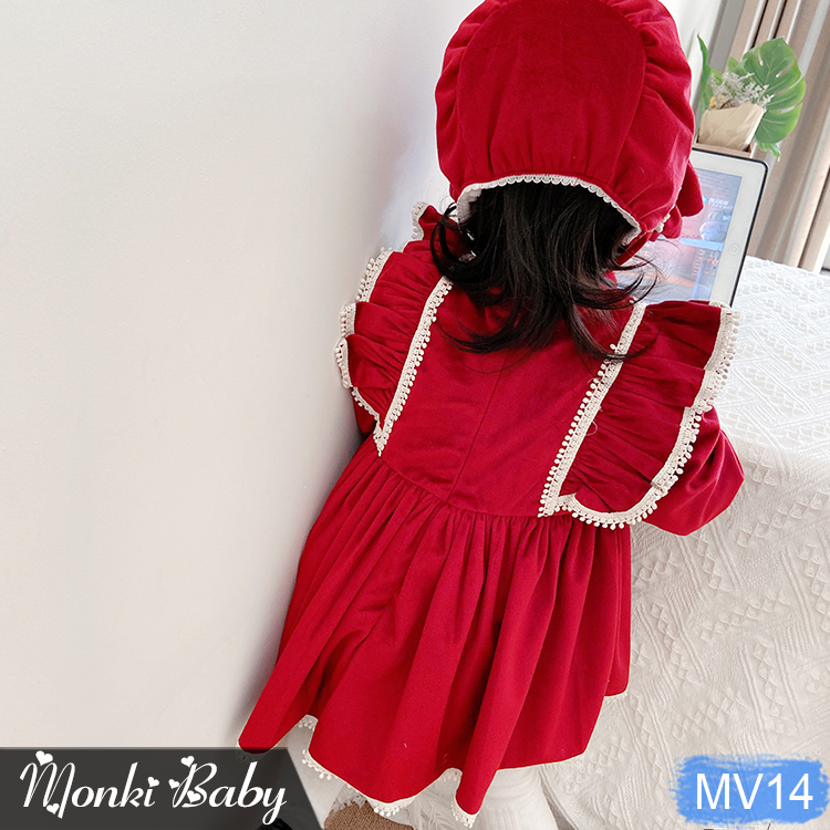 Váy nhung lót lông bé gái dáng babydoll kèm mũ tiểu thư dễ thương, đầm mặc Tết, sinh nhật, sự kiện, chất siêu đẹp | MV14