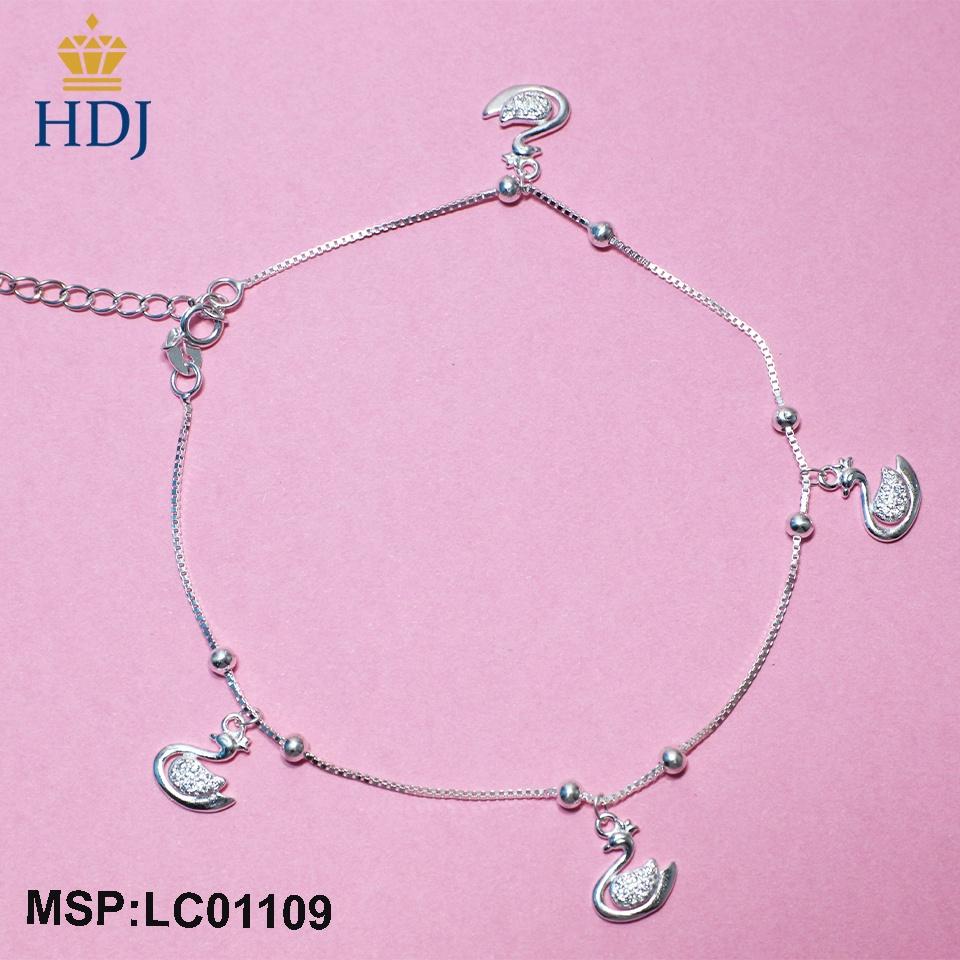 Lắc chân bạc thật dành cho nữ hình Thiên Nga đính đá trắng nhỏ xinh LCB01109 - Trang sức HDJ