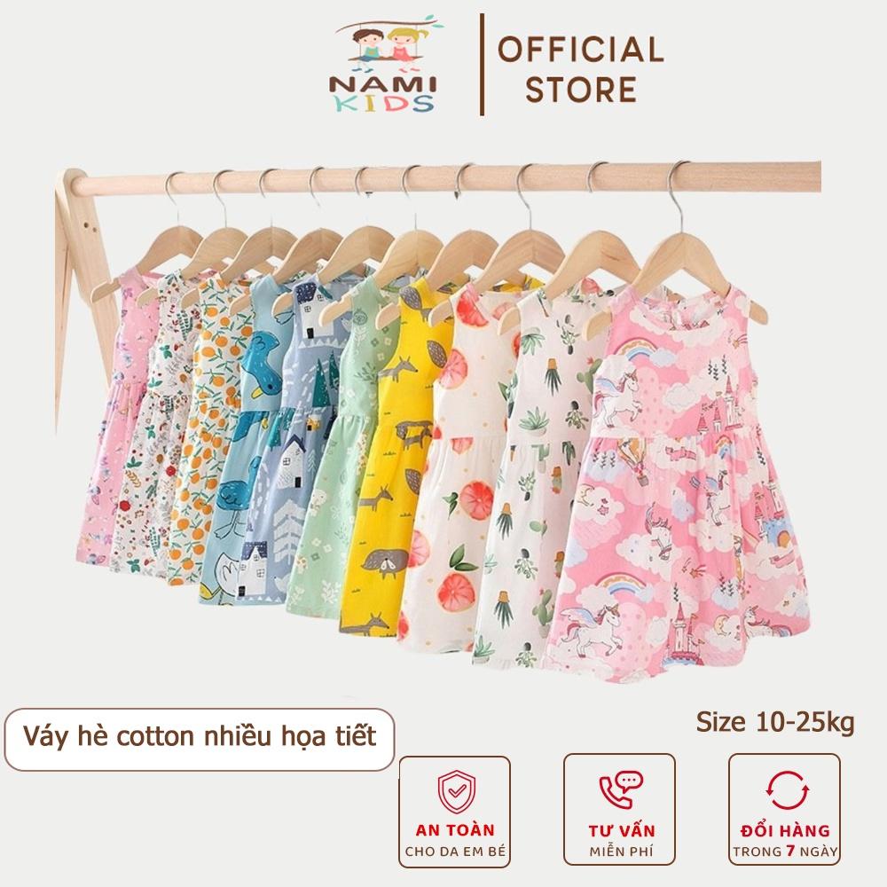 Váy hè bé gái chất cotton mỏng mát nhiều họa tiết dễ thương