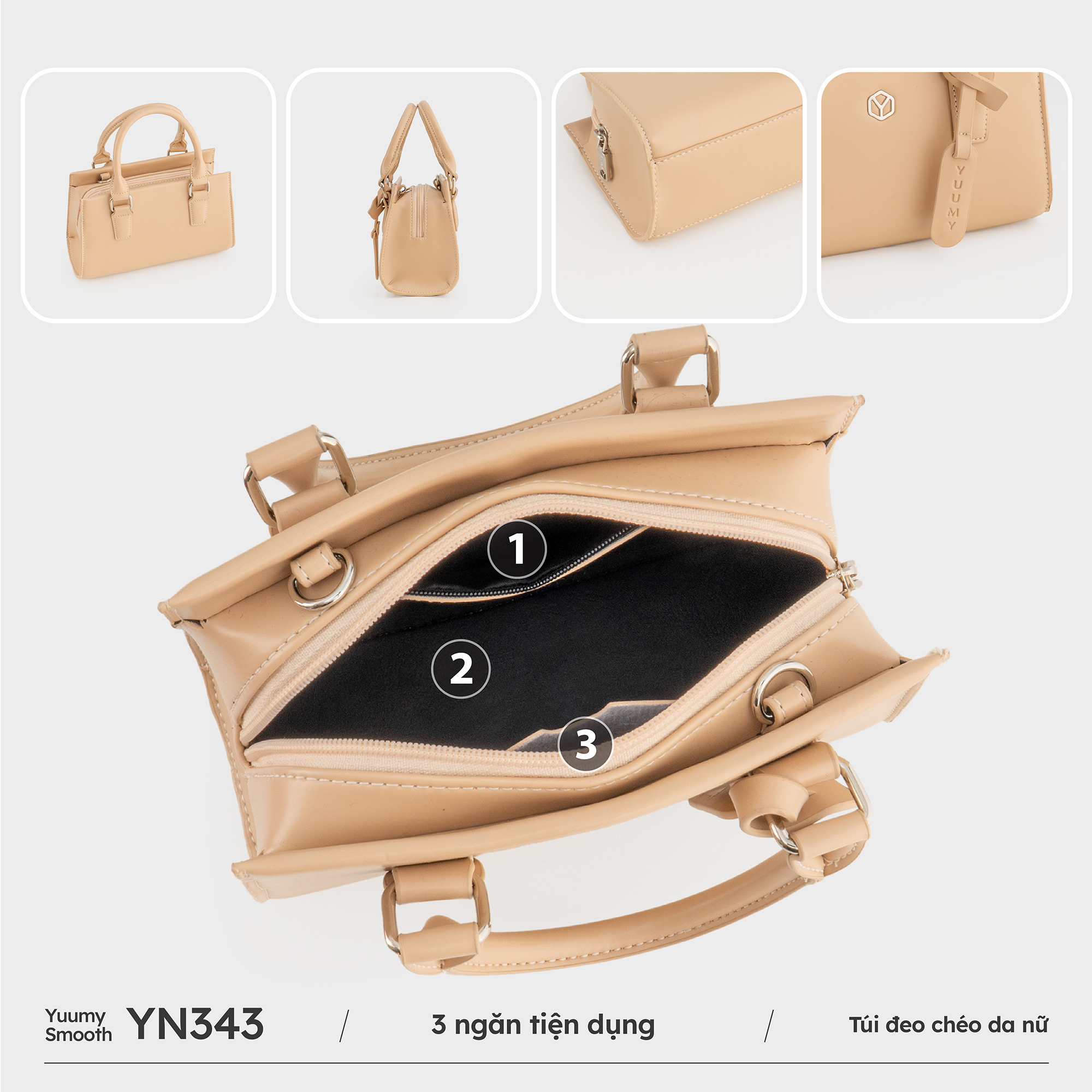 Túi Yuumy ( Thời trang nữ da trơn sành điệu size 21 - Túi đeo chéo da Smooth YN343 )