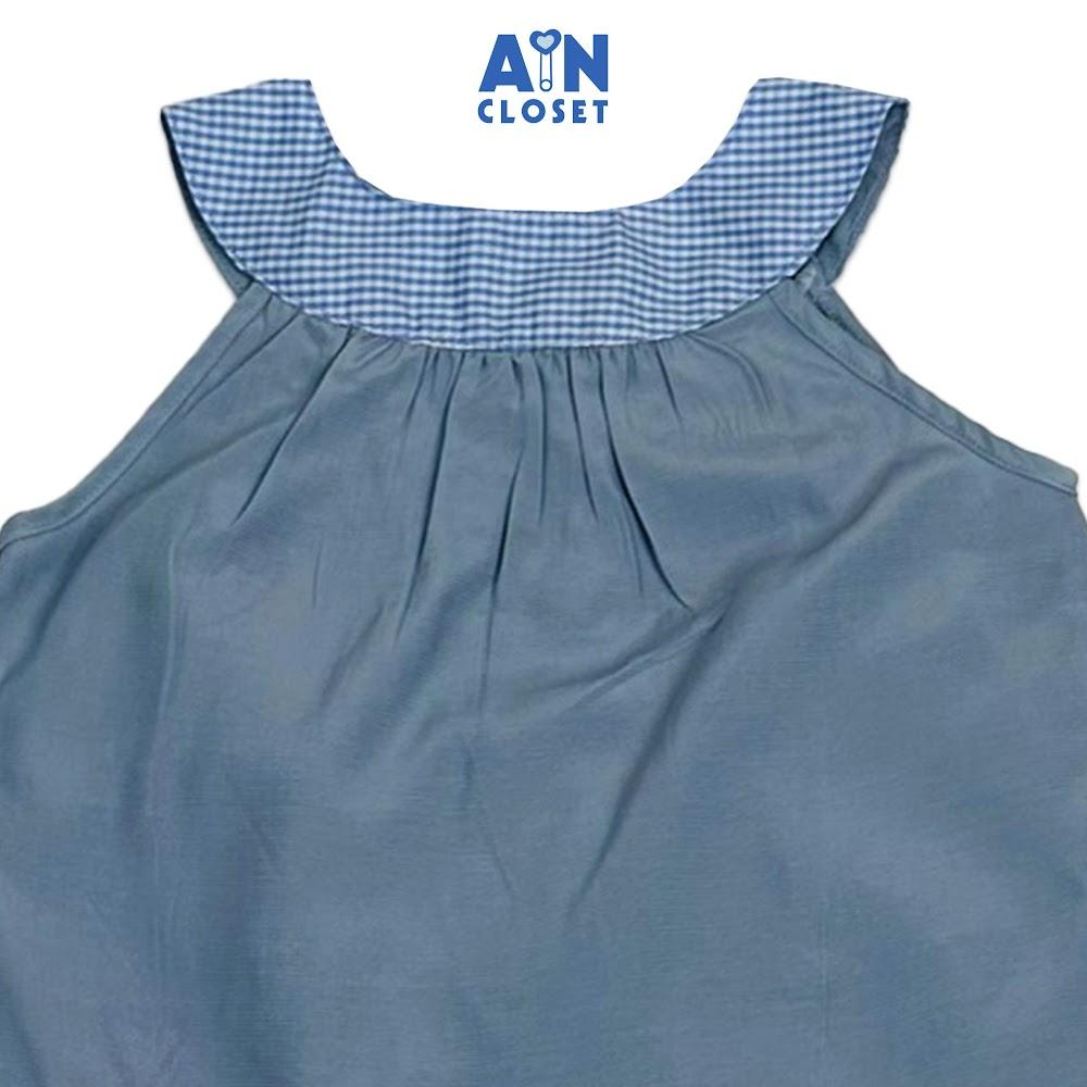 Bộ quần áo Ngắn bé gái họa tiết Caro Nhí Xanh Xám cổ yếm cotton. - AICDBTWQMCKG - AIN Closet