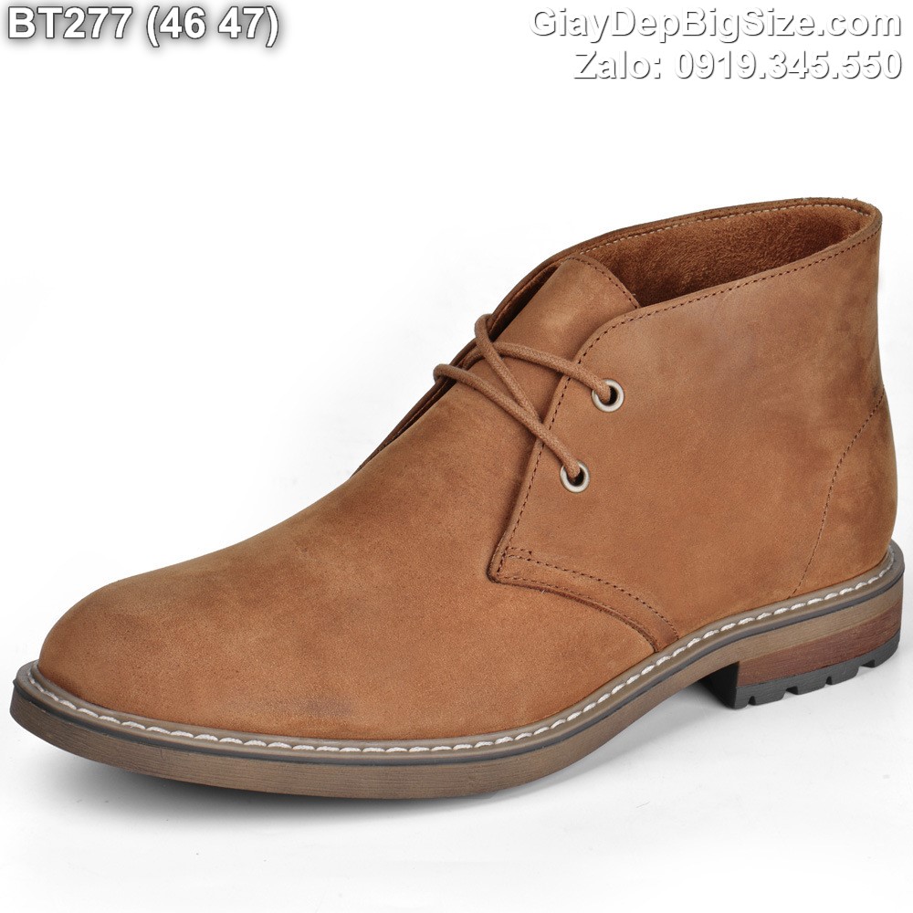 Giày tây cổ lửng, giày da bò sáp ngựa điên cỡ lớn 45 46 47 48 cho nam chân to. Big size chukka boots for wide feet