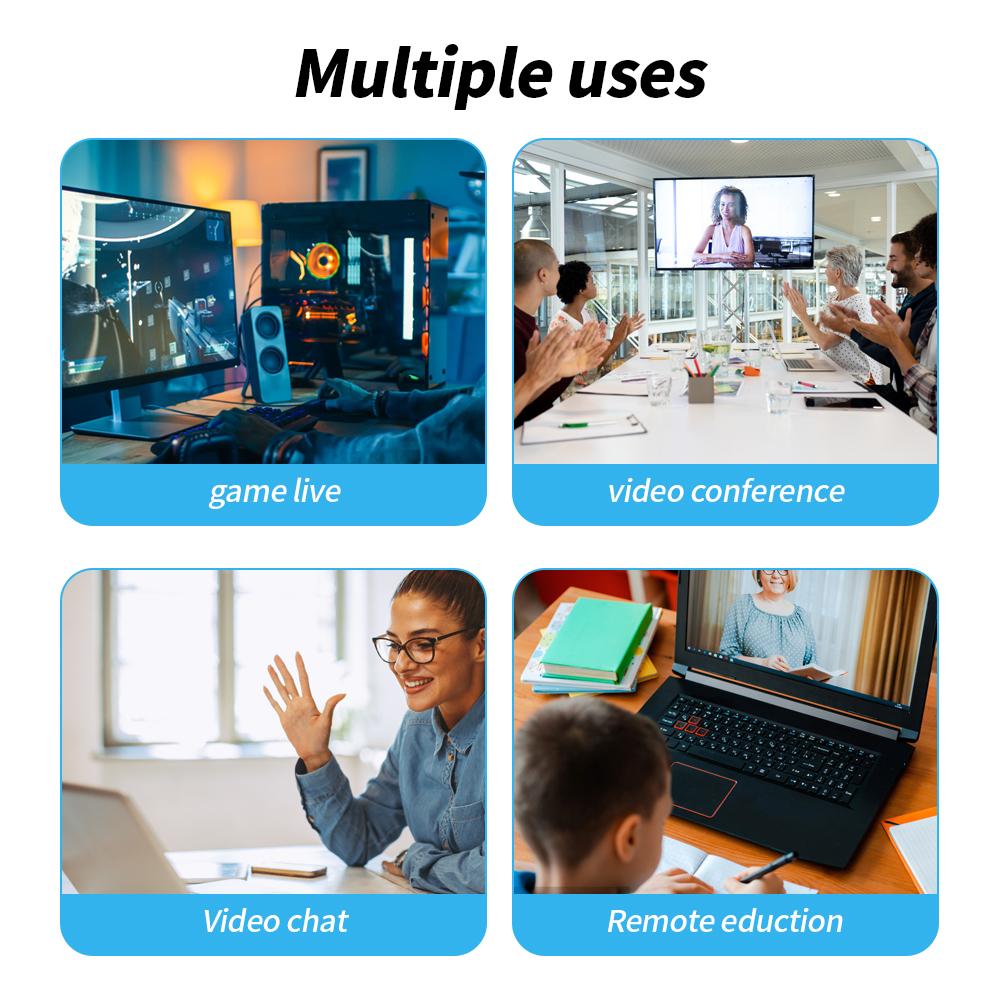 1080P HD Webcam Full HD 1080P Camera Manually Focus Built-in Microphone Built-in Speakers Plug and Play for Online Class