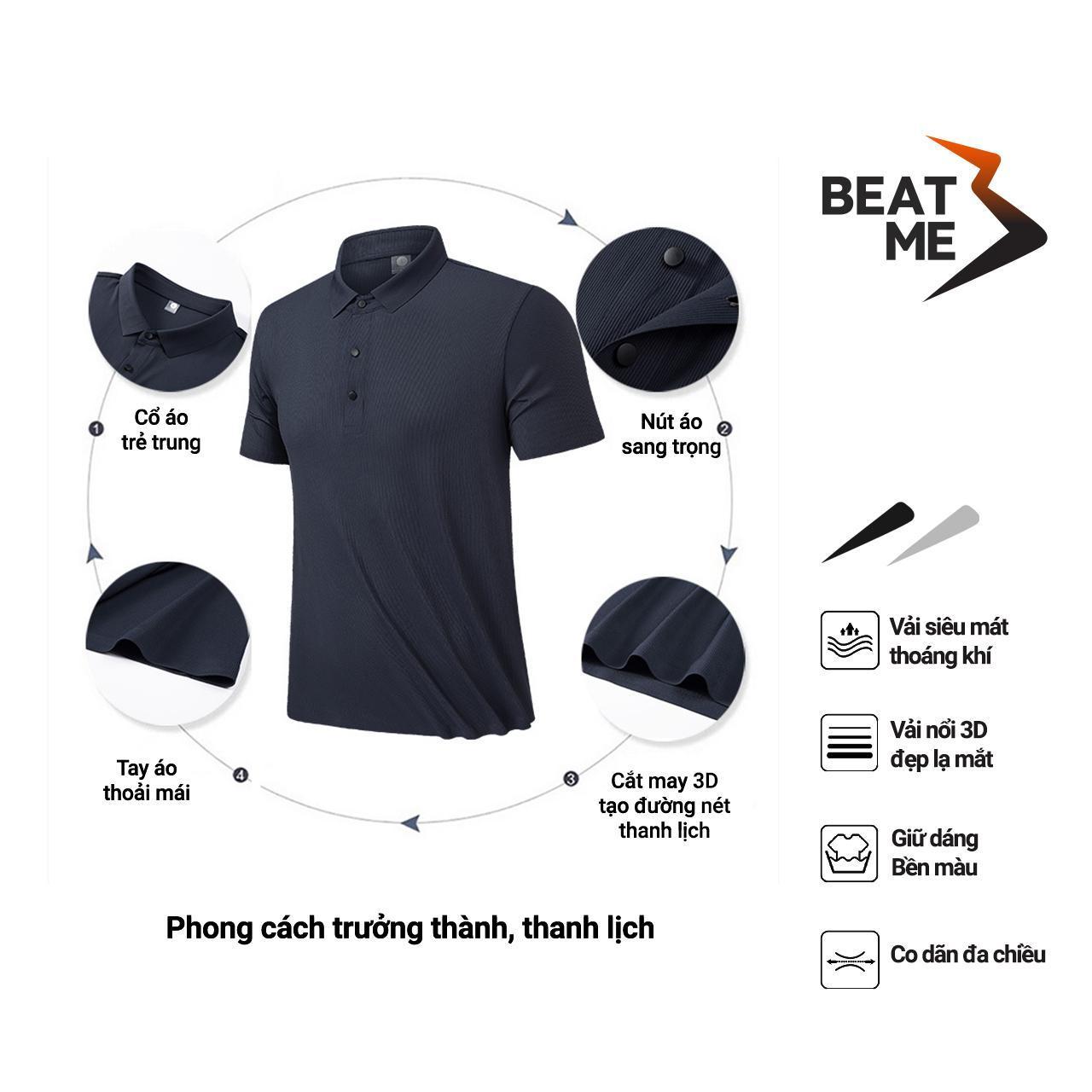 Áo Thun Polo Phong Cách Thể Thao Tối Giản Không Nhăn Vải Silk Mát Lạnh Vân Vải 3D Màu Đen