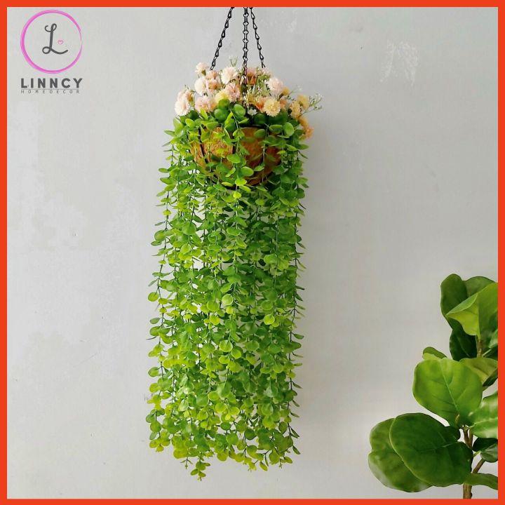 Hoa giả, giỏ lá nhân tạo rũ dài 80cm trang trí ban công, cửa sổ, mái hiên, trang trí sân vườn, văn phòng, lớp học